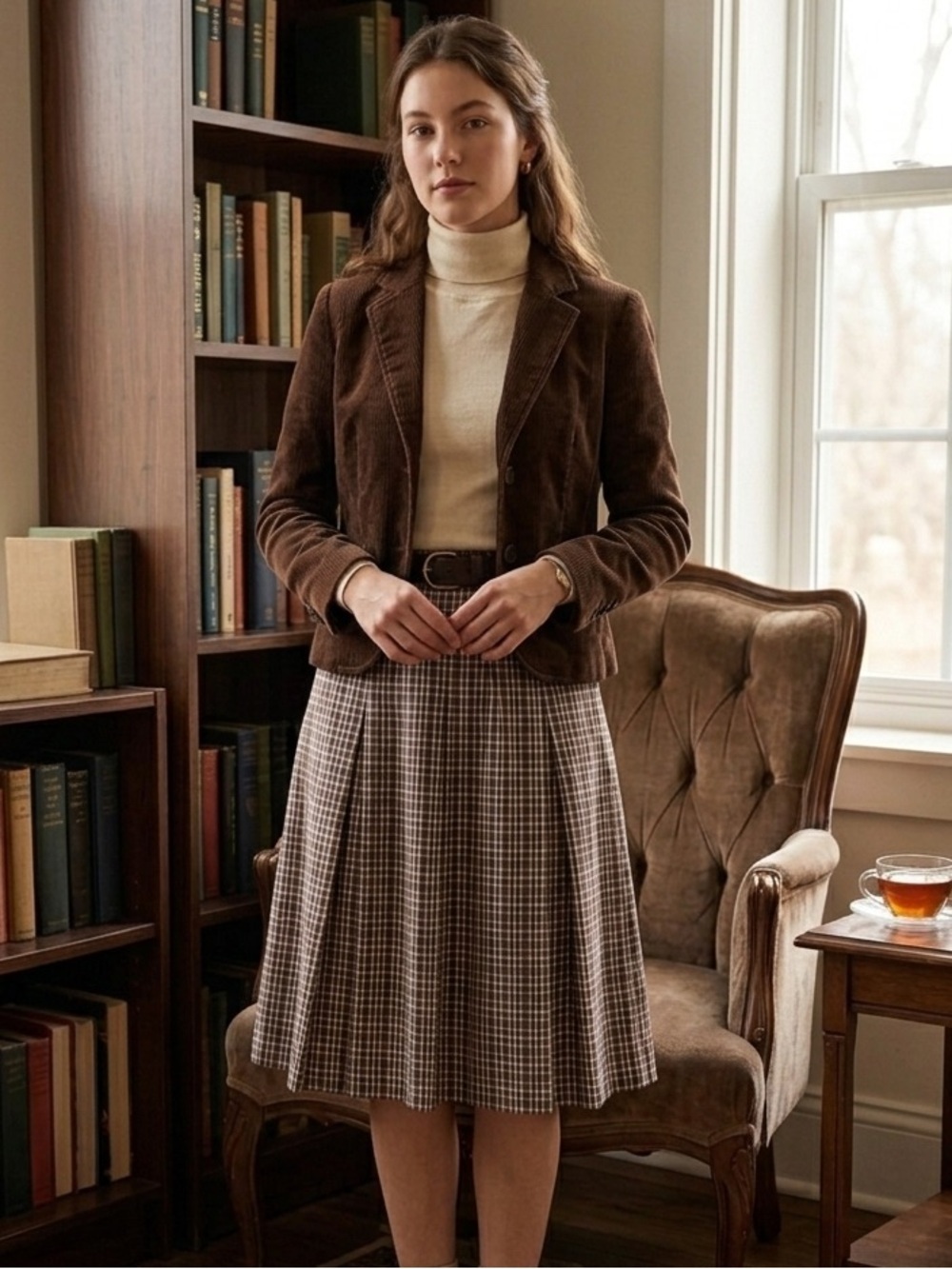 Vintage 70s Academia Chocolate Plaid Pleated Skirt // Dark Coquette Midi XS Twee